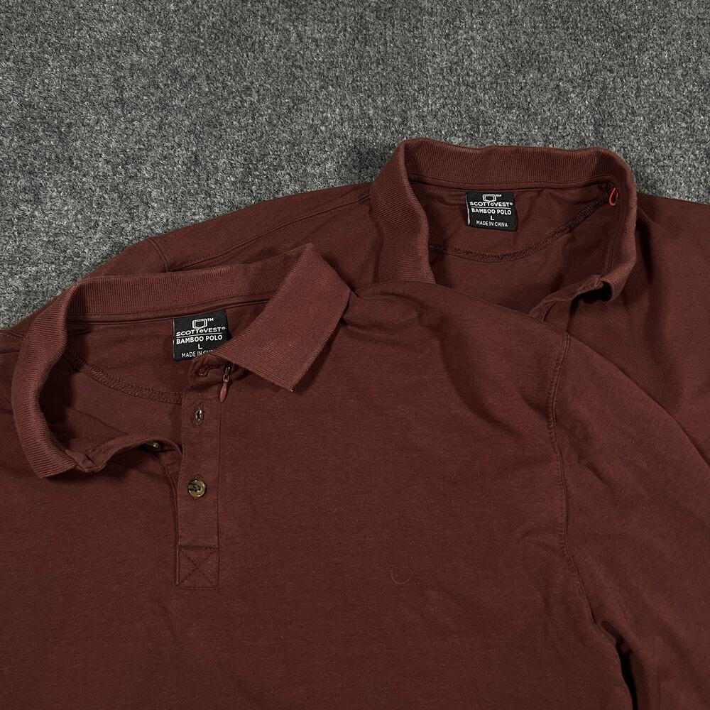 {LOT OF 2} ScotteVest Shirts Mens L Red Bamboo Polo S/S Performance TEC